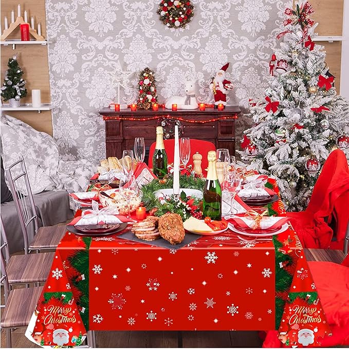 3 Pcs Plastic Christmas Tablecloths, 54*108 Inch Disposable Tablecloths with Santa Claus & Reindeer Pattern for Rectangle Tables, Merry Christmas Party Decoration (3 Pack)
