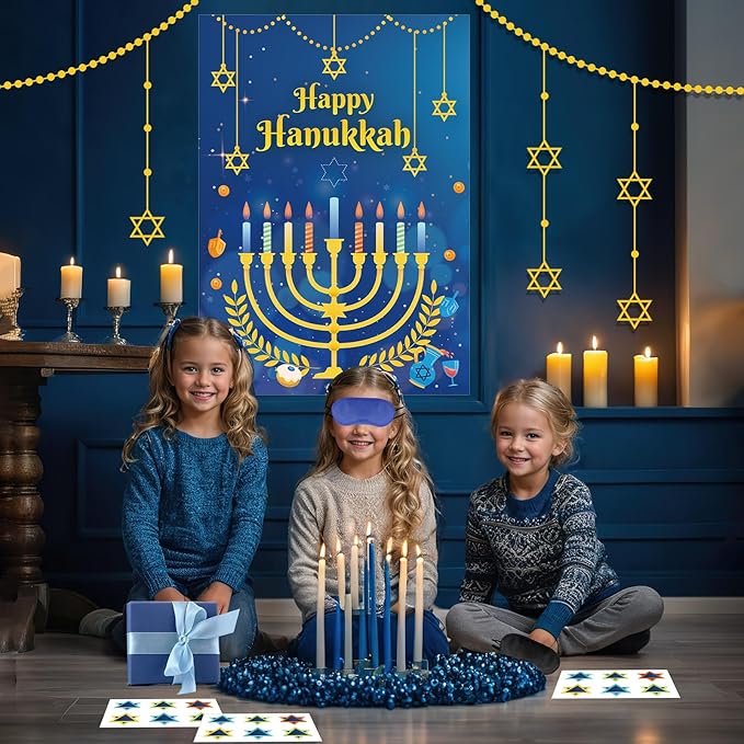 AUGSUN Hanukkah Games Chanukah Game for Kids Adults Hanukkah Decorations Chanukah Activities Pin The Star On The Menorah Hanukkahs Party Games Chanukah Party Favors Supplies Decorations