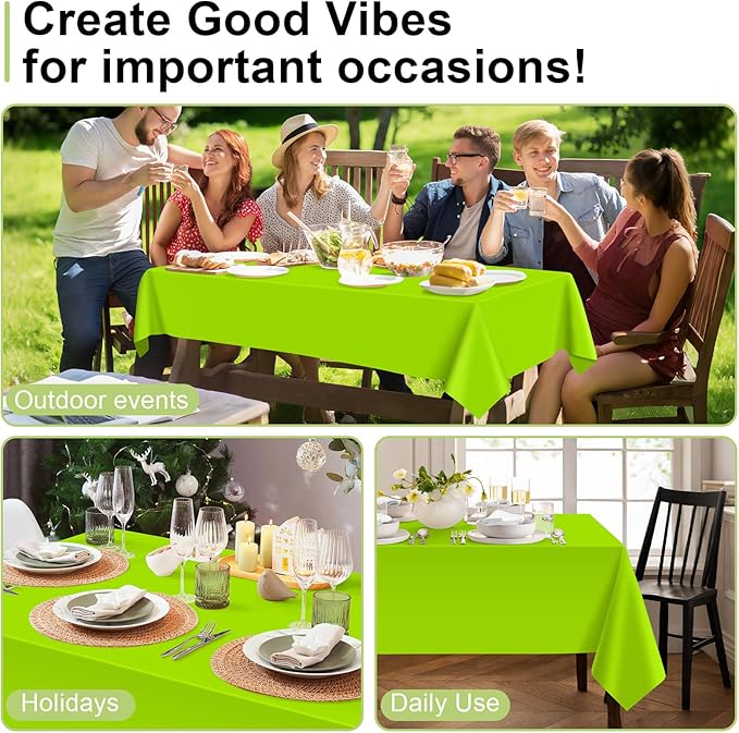QIKSION Lime Green Plastic Table Cloth Disposable 2 Pack, 54 x 108 Inch Tablecloths for Party, Birthday, Halloween, Christmas Decorations, Rectangle Table Cover
