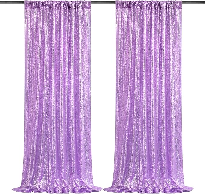 B-COOL Lavender Sequin Backdrop Curtains 2 Panels 2ftx8ft Purple Sparkly Curtains for Birthday Party Wedding Glitter Curtains Backdrop Decorations