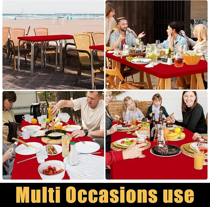 Smiry 2 Pack Rectangle Picnic Table Cloth, Waterproof Elastic Fitted Tablecloths, Washable Polyester Rectangular Patio Table Cover for Camping, Indoor and Outdoor (Red, 36"x60")