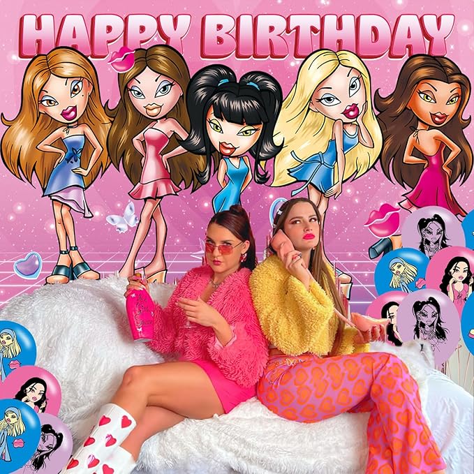 Girl Birthday Party Supplies Backdrop 5x3Cartoon Delicacy Girl Happy Birthday Background Photography Hot Pink Party Decorations Banner Photo Booth Props