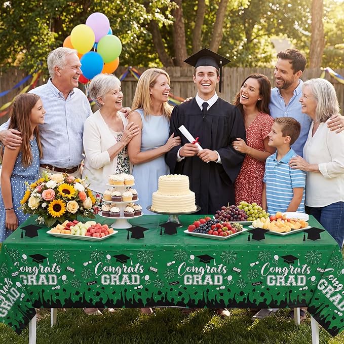 3 Pack Plastic Graduation Tablecloth, Graduation Decorations 2026 Disposable Rectangle Green Black Table Cover, 2026 Gongrats Grad Table Cloths for Graduation Party Decorations, 54x108Inch