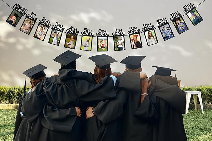 PartyHooman Graduation Photo Banner K-12, Kindergarten to 12th Grade for Middle/Junior, High/Senior Graduation Decorations 2026 | Class of 2026 Party Decorations |Pictures Party Supplies (Pre-strung)