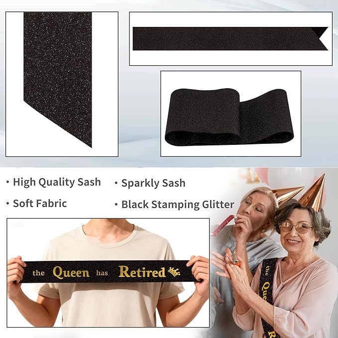 Retirement Party Decorations Gifts For Women Retirement Sash The Queen Has Retired Sash Party Favors Supplies Black Glitter