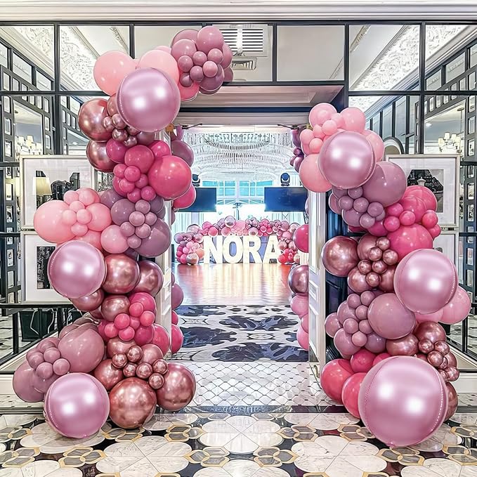 12PCS Pearl Pink Round Foil Balloons, 22" 15" 10" Large 4D Ball Balloons Metallic Pink Mirror Sphere Balloon for Graduation Valentines Day Wedding Women Girls Birthday Party Ceiling Decorations