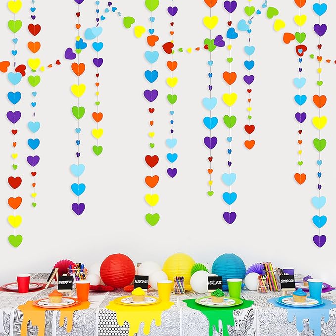 52Ft Valentines Day Party Decorations Rainbow Love Heart Garland Colorful Hanging Paper Heart Streamer Banner for Birthday Anniversary Bachelorette Engagement Wedding Baby Bridal Shower Carnival Party