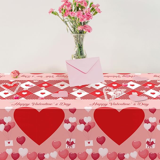 OHOME 2 Pack Valentines Day Decorations - Valentines Decor - Disposable Plastic Valentines Tablecloth | Valentine Decorations Indoor - Valentines Party Decorations Favors | Valentines Backdrop Banner