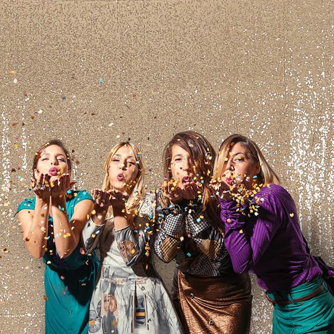 Juya Delight 8ft x 8ft Light Gold Sequin Backdrop Curtain for Party Festival Wedding Photography