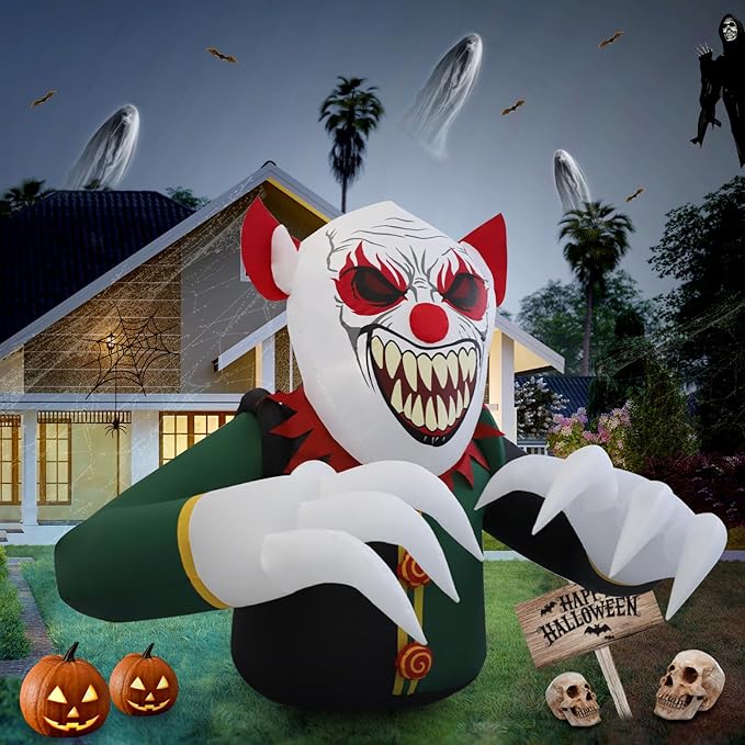 7.5ft Clown Halloween Outdoor Inflatable Decoration, Outdoor Decoration with LED Lights, Holiday Inflatable Decoration for Outdoor Patio, Garden, Lawn