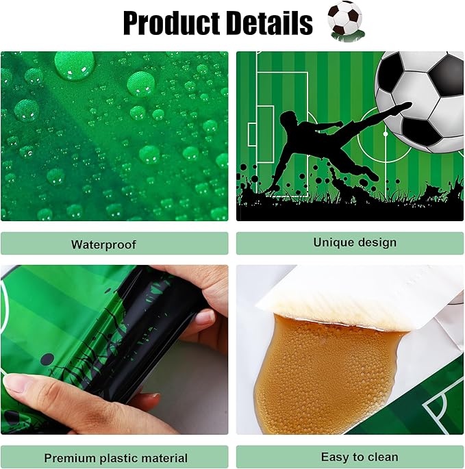 Kochorie 2 Pieces Soccer Party Tablecloth Plastic Soccer Themed Tablecover Disposable Rectangle Tablecloths Sports Themed Party Decoration for Soccer Birthday Supplies