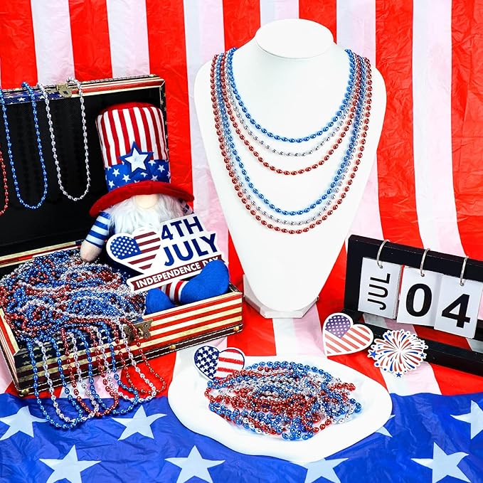 100 PCS Blue Bead Necklace, Blue Mardi Gras Christmas Oval Beads, 30.5" 4th of July Patriotic Beads Necklaces, Parade Throw Accessories for Independence Day Mardi Gras Hanukkah Pirate Theme Party