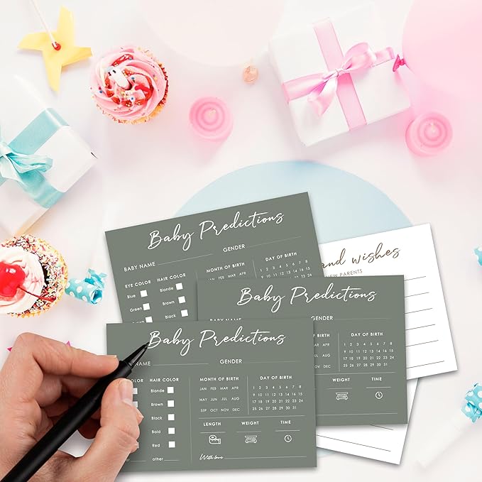 Baby Predictions and Advice Cards, 5" x 7" Minimalism Baby Shower Predictions Cards, Daily Party Games & Activities Favors for Newparents - G07