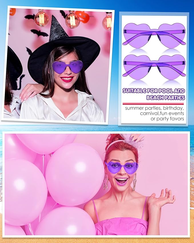 Frienda 20 Pairs Heart Shaped Sunglasses Rimless Candy Color Glasses for Women Men Party Favor