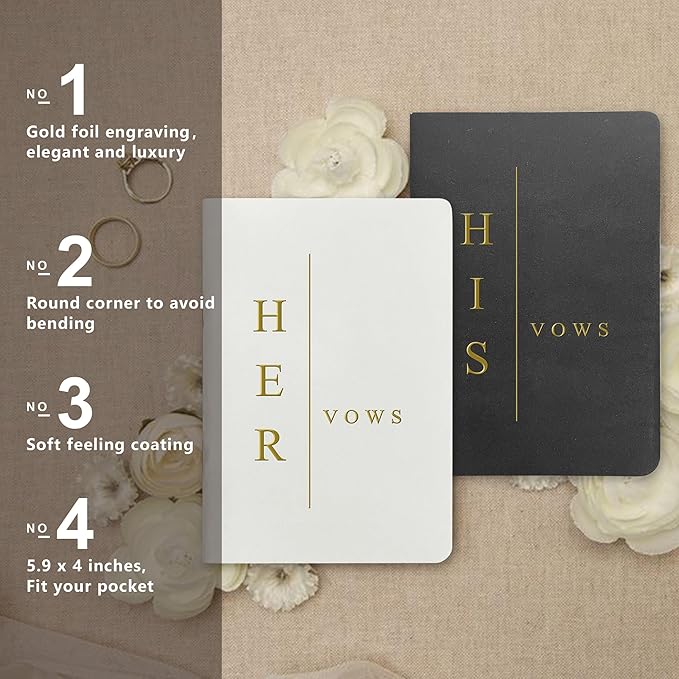 Vow Books His and Hers, Wedding Vow Books with Soft Touch Gold Foil Engraving, Wedding Essentials, Wedding Accessories
