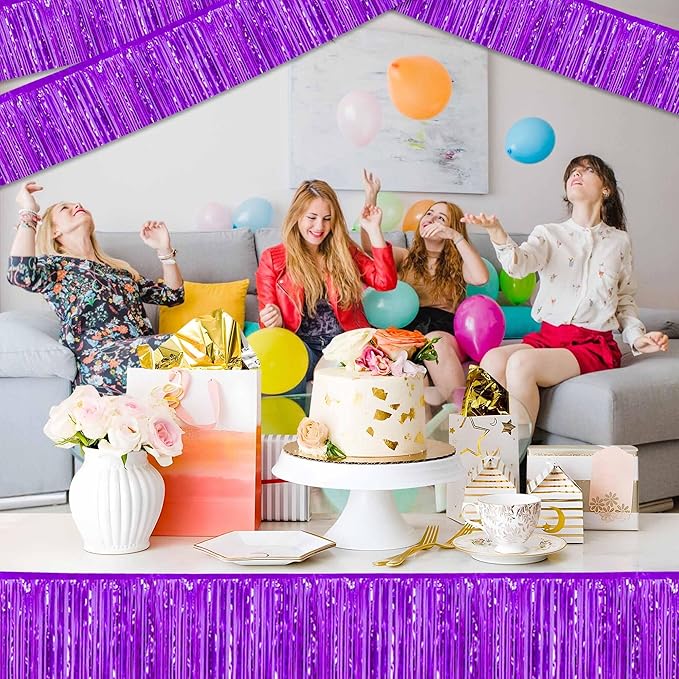 3 Pack 10 Ft Purple Foil Fringe Garland Metallic Streamers Tinsel Banner Wall Hanging Garland Backdrop for Parade Floats, Halloween, Christmas, Thanksgiving, New Year Party Decorations