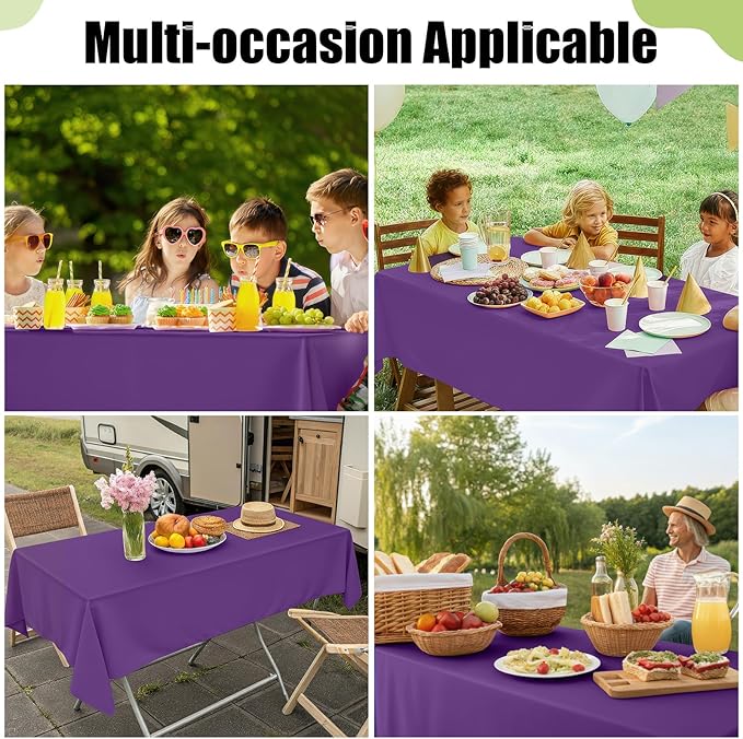 Smiry Disposable Table Cloth - 10 Pack, 54 x 108 Inch Waterproof Rectangle Tablecloths for Parties, Decorative Plastic Table Cover, Leakproof & Sturdy, Purple