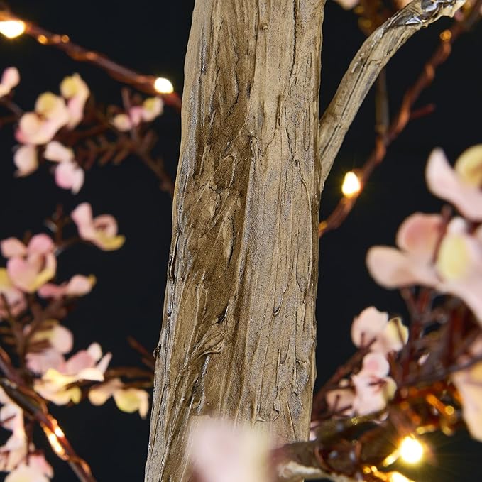 LIGHTSHARE 6FT Lighted Cherry Blossom Tree with 171 LED Warm White Lights, Artificial Sakura Tree with Dimmable Timer Transformer, Indoor Outdoor Decorative Tree with Ground Stakes