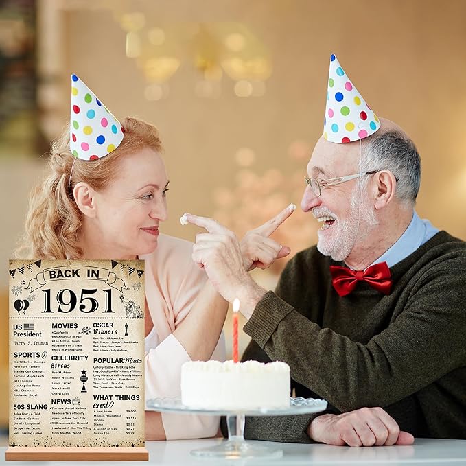 DARUNAXY 75th Birthday Party Decorations, Vintage Back in 1951 Poster Acrylic Sign with Stand 75 Year Old Party Supplies for Men& Women Vintage 1951 Table Decor 75th Anniversary Class Reunion Gifts