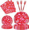 96 Pieces Valentines Day Plates and Napkins Tableware Set, Red Pink Heart Love Disposable Dinnerware with Paper Plates Napkins and Forks for Valentine Day Wedding Anniversary Party Favors - Serves 24