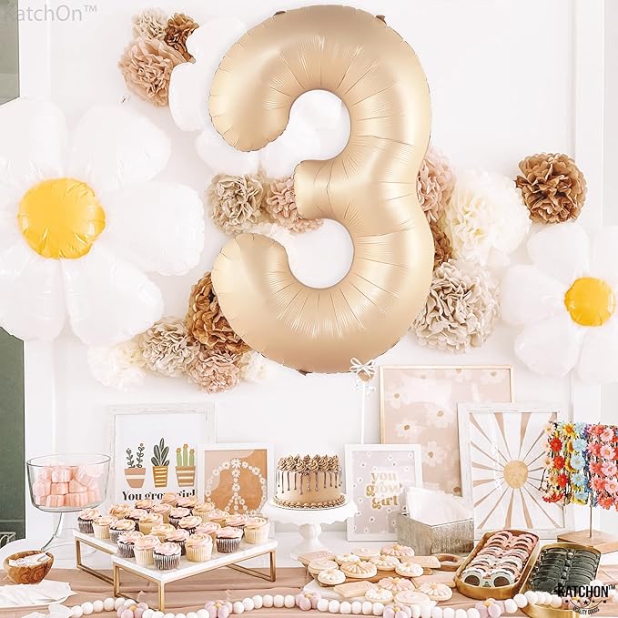 KatchOn, Giant, Number 3 Balloon Caramel - 40 Inch | Number Three Balloon, 3rd Birthday Party Decorations | 3rd Birthday decorations for Girls | Happy Anniversary decorations