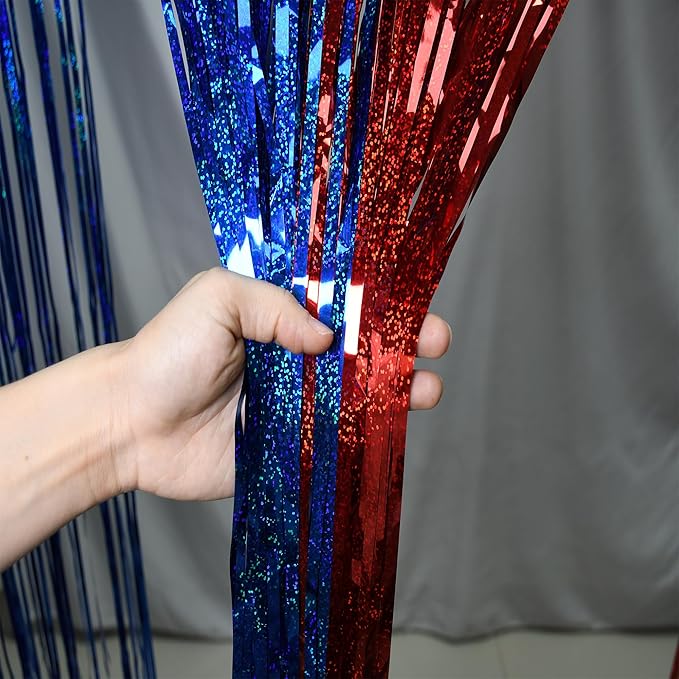Foil Fringe Curtain 4th of July Decorations - Red Blue Metallic Tinsel Photo Booth Backdrop Party Steamers Curtains for Birthdays Christmas New Years Valentines Bachelorette Parties
