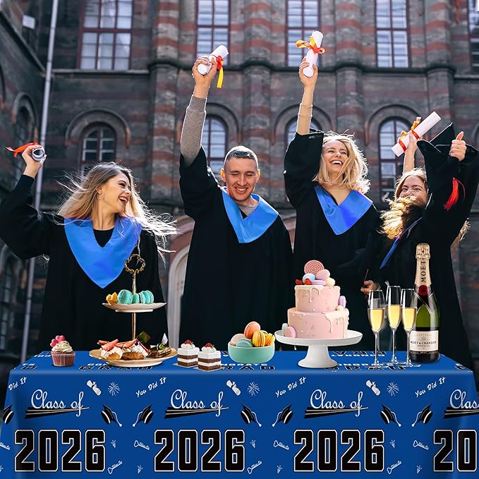 OHOME Graduation Decorations 2026 - Graduation Party Decorations 2026 - Disposable Plastic Blue Tablecloth for Class of 2026 Decorations Party Favors Supplies Banner,54" X 108",2 Pack