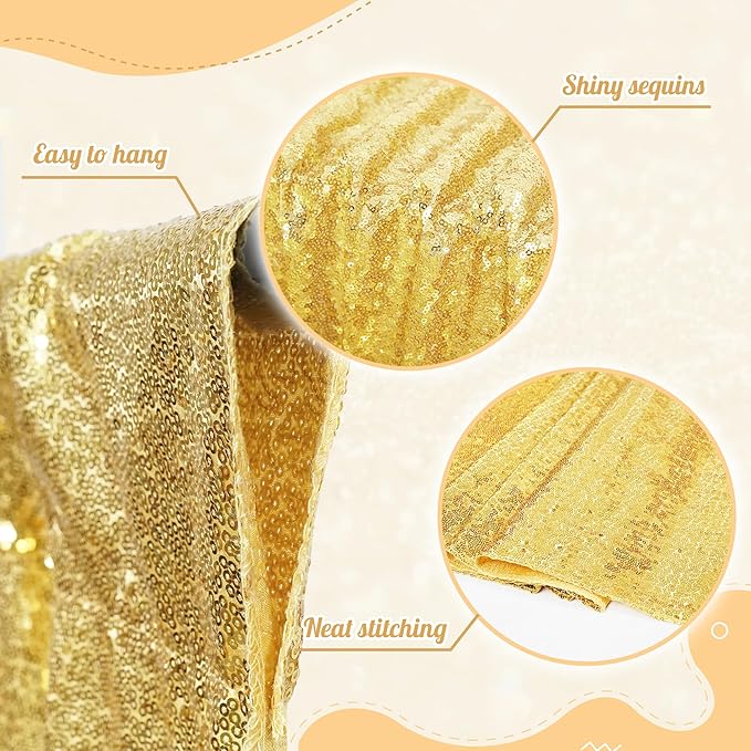 PartyDelight Gold Sequin Backdrop 6x7ft High-Density 3mm Sparkly Photo Background Back Drop Glitter Drape for Wedding, Birthday, and Holiday Party Decorations