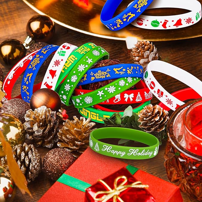 Christmas Rubber Bracelets 30 PCS Bulk Christmas Party Favors Stocking Stuffers for Kids Silicone Wristbands Goodie Bags Stuffers Xmas Toys Student Gifts Party Supplies Decorations Classroom Prizes