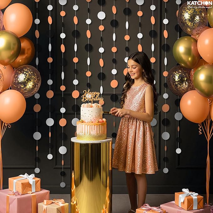 KatchOn, Circle Dots Gold Paper Garland - 65 Feet, Pack of 5 | Black, White Orange Birthday Garland for Wedding, Bridal Shower, Birthday Decorations | Hanging Decorations for Party