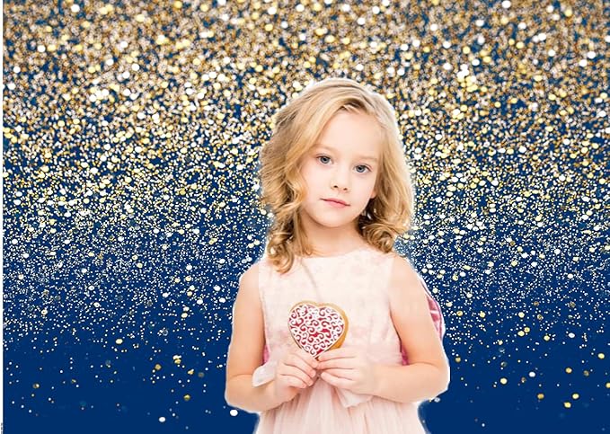 CHAIYA 8X6FT Royal Blue Glitter Backdrop With Gold Spots Bokeh for Birthday, Wedding, Prom, Graduation Photography Background