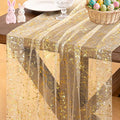 Socomi Gold Table Runner Gauze Tulle Sheer Glitter Metallic Foil Chiffon Cheesecloth Sequin 10FT Wedding Birthday Party Dining Anniversary Holiday Centerpiece Table Decor Beige