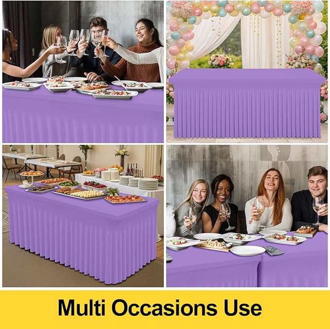 Smiry Spandex Tablecloth, Elastic Fitted Stretch Tablecloth for 6FT Rectangle Tables, Waterproof Washable Table Cover Skirt for Outdoor, Wedding, Banquet & Parties (Lavender, 72Lx30Wx30H Inch)