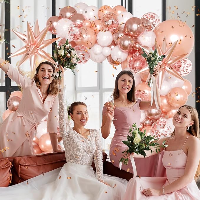Rose Gold Balloon Arch Kit Garland, Rose Gold Birthday Decorations for Girls Women Bachelorette Bridal Shower Baby Shower Bridal Shower 2026 Graduation Party Anniversary Decorations