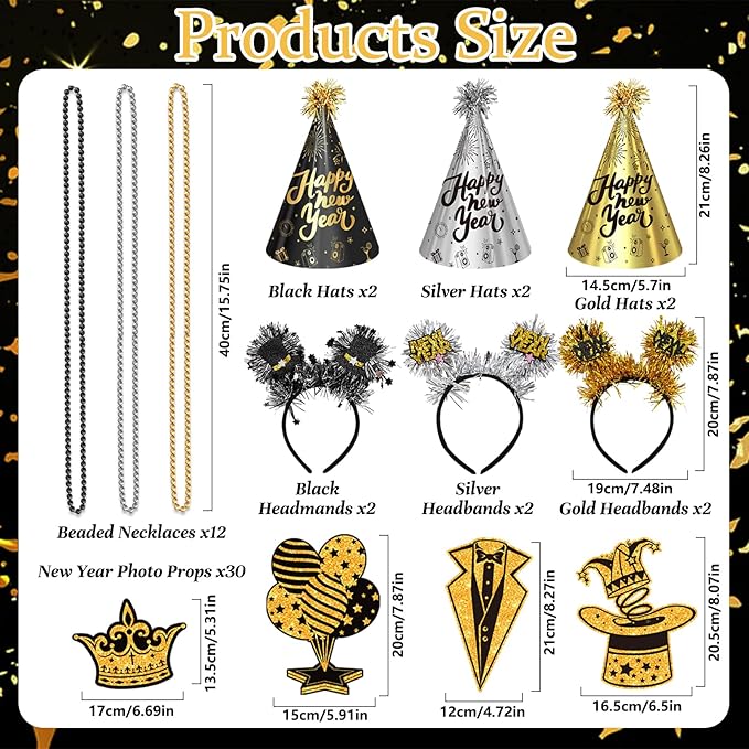 2026 New Years Eve Party Hats Kit - Happy New Years Paper Hats Eve Party Supplies for Adults Celebration Decoration