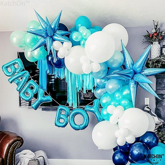 KatchOn, Light Blue Star Cones, 26 Inch - Pack of 50, Turquoise Starburst Balloon for Winter Decorations, Baby Shower, Christmas, Unisex, Number of Pieces 62