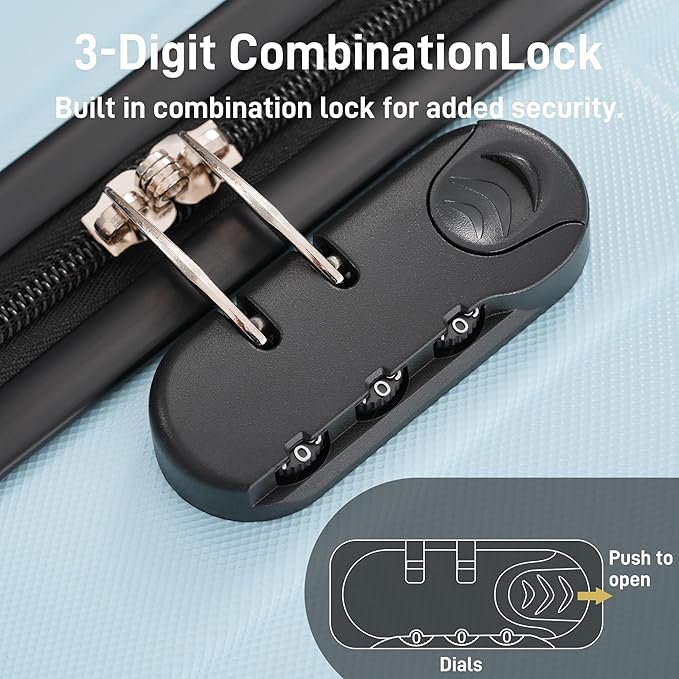 6 Pcs ABS Hardshell Luggage Sets Spinner Wheel Suitcase Lock Suitcases Light Blue