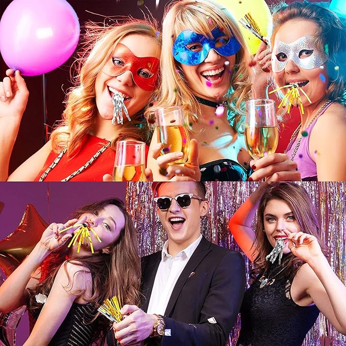 New Years Eve Party Supplies 2026-36 PCS Bulk Noise Makers, 18 Gold & 18 Silver Glitter Party Blowers for Adults, Large Pack New Year Eve Birthday Christmas Noisemakers Horns