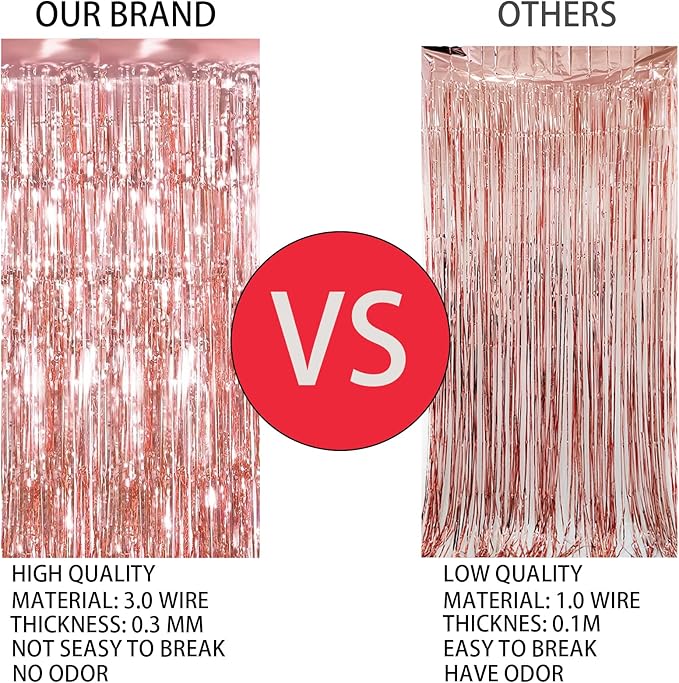 Valentines Day 4 Pack 3.3 * 8.3 ft Foil Curtain Metallic Tinsel Fringe Curtains Photo Booth Props Backdrop for Birthday Wedding Engagement Baby Shower Christmas Holiday Celebration Partyl,Rose Gold