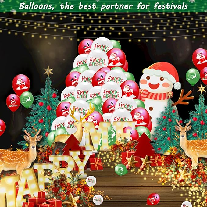43pcs Christmas Party Decorations Merry Christmas Banner elk Ballons Snowman Santa Cake Topper for Xmas Decorations Indoor Home Decor