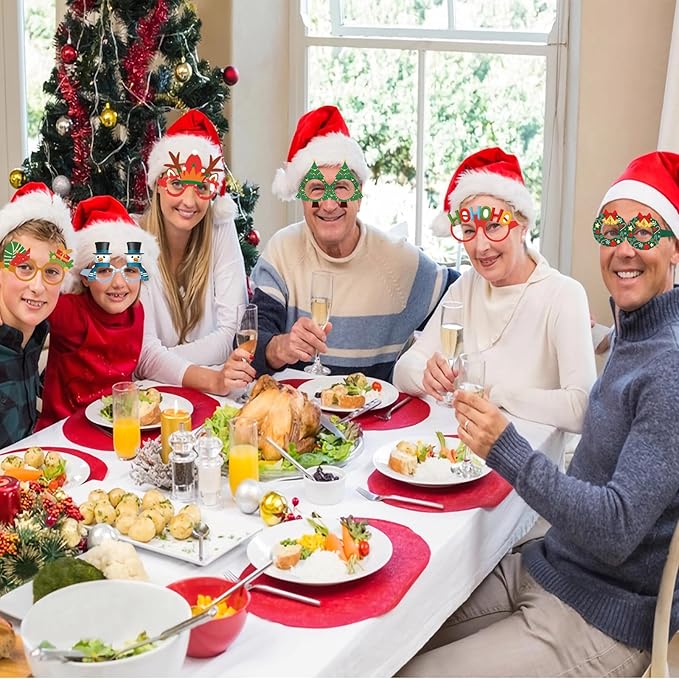 12PCS Christmas Glasses, Funny Christmas Party Paper Glasses Photo Booth Props Holiday Eyeglasses Frames for Xmas Party Supplies Decorations