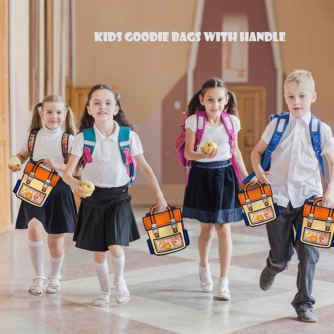 Muitcdo 30 PCS Orange Party Favor Bags for Kids, Children Goodie Bags with Stand-up Bottom, Grip Seal Bulk Gift Bag, Students Treat Bag, Cute Snack Candy Bags for Birthday, Back to School, Classroom
