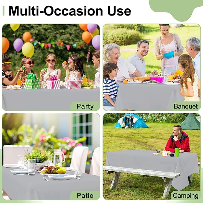 misaya 8 Packs Disposable Plastic Table Cloth, 54 x 108 Inch Waterproof Rectangle Tablecloth, Leakproof & Sturdy Decorative Table Covers for Easter, Picnic, Party and Outdoor, Grey