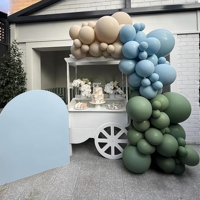 Sage Green and Blue Balloons, 35PCS Olive Green Dusty Blue Beige Cream Latex Balloon, Baby Boy Shower Balloons for Kids Rabbit Theme Baby Shower Birthday Boho Bridal Wedding Party Decorations Supplies