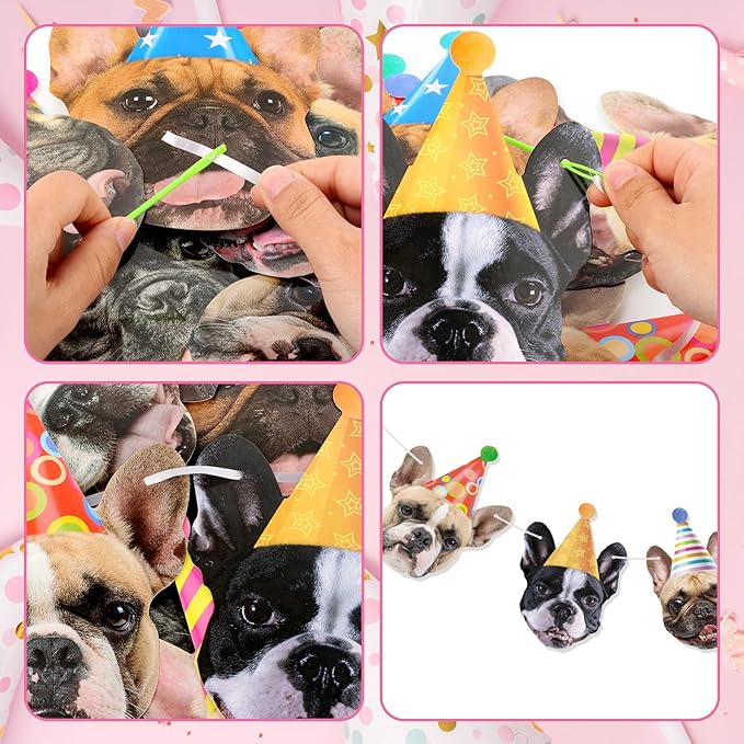 Hooqict Dog Birthday Banner Puppy Themed Party Decorations for Backdrop Funny French Bulldog Garland Dog Party Banner Happy Birthday Sign for Boys Girls Kids 1st 2nd 3rd