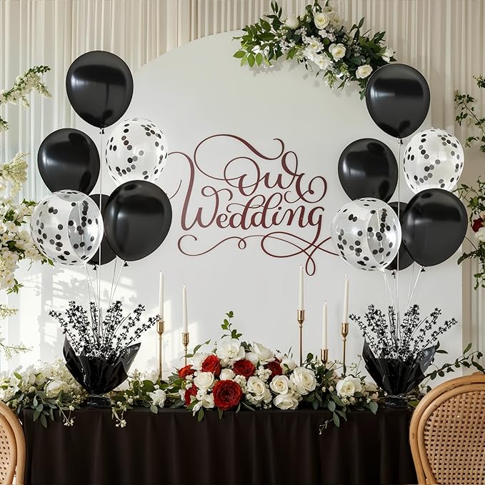 6 Set Black Table Balloons Foil Spray Centerpiece with Black and Confetti Balloons Stand Kit for Birthday Party Baby Shower Wedding Bridal Shower Prom Retirement Graduation Table Decorations