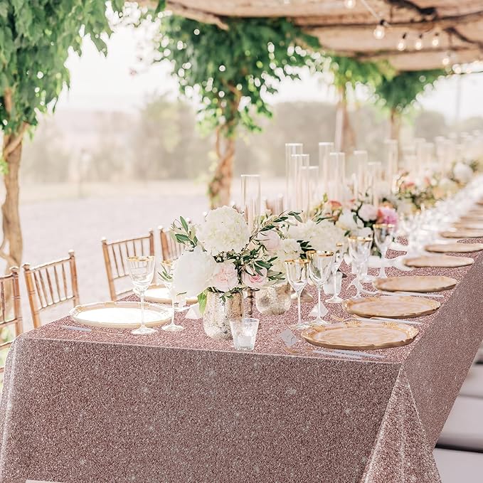 6 Pack Pink Rose Gold Birthday Tablecloth, Rose Gold Glitter Sequin Printed Plastic Table Cloth for Parties, Disposable Rectangle Pink Table Cover for Wedding Baby Shower Birthday Supplies, 54x108Inch