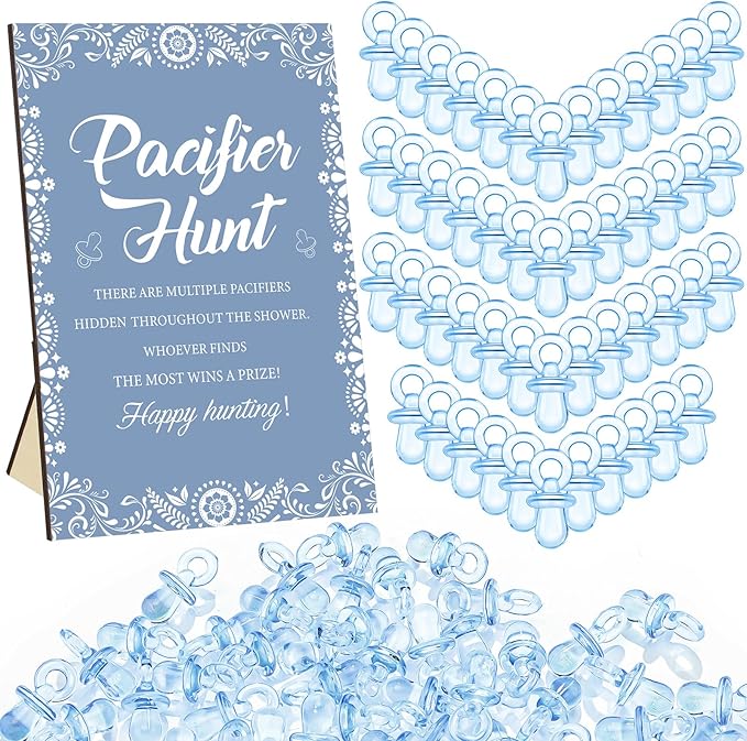 Thyle 51 Pcs Cielito Lindo Pacifier Hunt Baby Shower Games Include Hunt Sign and 50 Acrylic Pacifiers for Mexican Baby Shower Game Decoration Sets Gender Reveal Newborn Announcement Party Decor