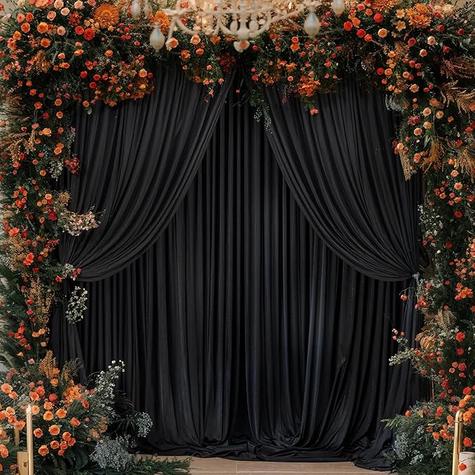 Black Backdrop Curtain 10 Panels-Wrinkle-Free Black Curtains Polyester Photography Drapes for Wedding Birthday Party Photo Background Backdrop Stand- 10FTX40FT