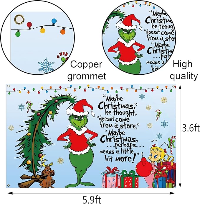 Sunwer Merry Christmas Photo Booth Backdrop Green Elf Winter Holiday Party Decor Xmas Indoor Outdoor Wall Hanging Background Decoration Supply (5.9×3.6ft)
